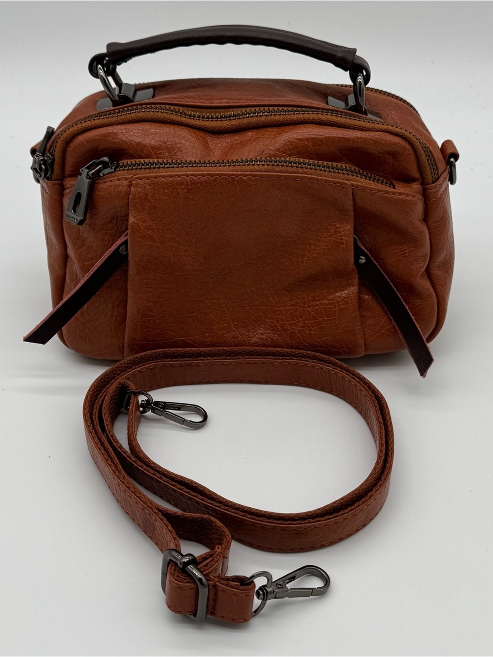 Qianni Brown Leather Small Crossbody Handbag